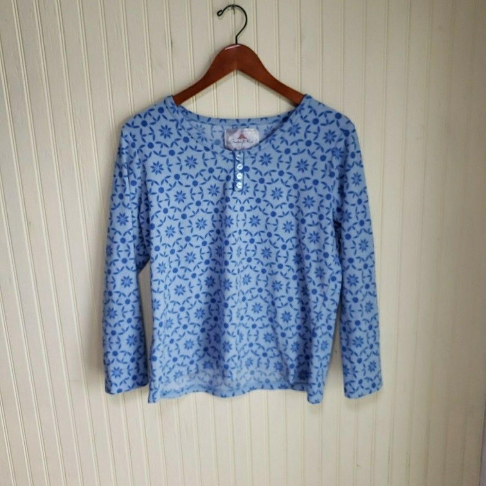 Goodnight Kiss Pajama Top Womens Large Blue Floral Henley Long Sleeve Sleepwear - Picture 2 of 8